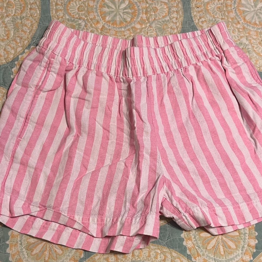 Old Navy Pink and White Striped High Waist Shorts